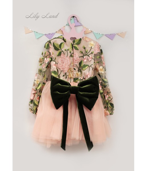 Комплект святкових сконь для мами і донечки, Квіткова сукня персикового кольору