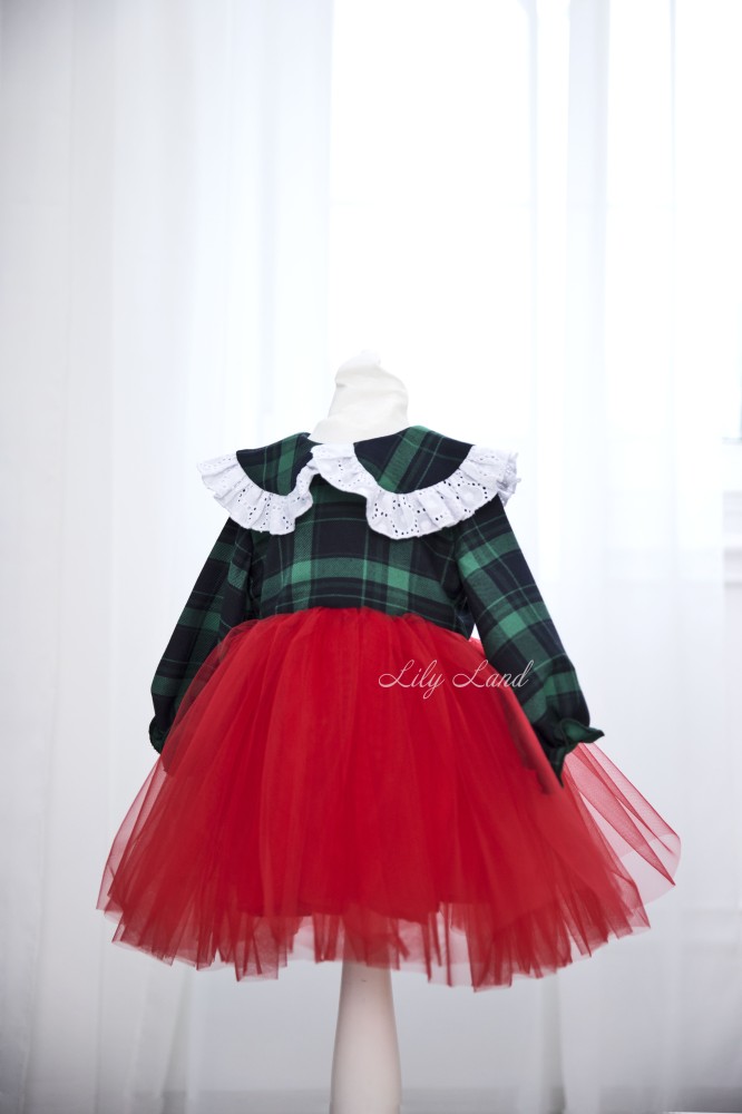 Детское нарядное платье Новый год 7, цвет зелёный с красной юбкой