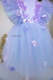 Дитяча святкова сукня Арін з оздобленням з паєток, колір блакитний з лавандою та метеликами