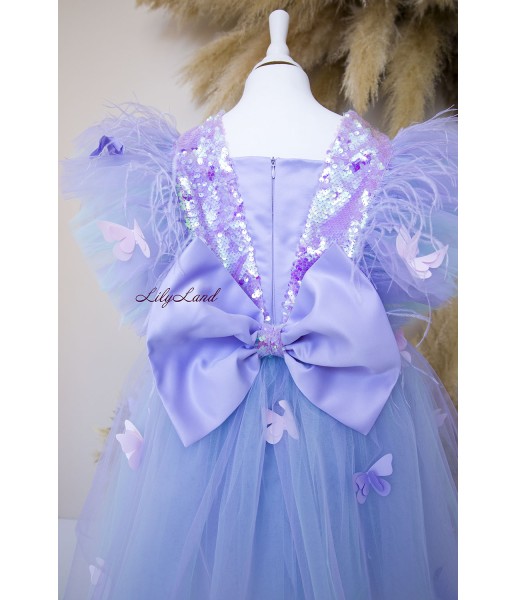 Детское нарядное платье Арин с отделкой из пайеток, цвет голубой с лавандой и бабочками