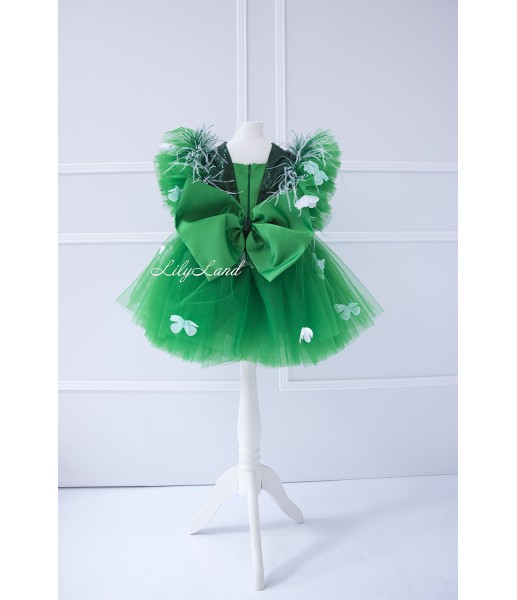 Дитяча святкова сукня Арін з оздобленням з паєток, колір зелений з метеликами