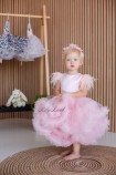 Детское нарядное платье Облако, цвет Розовый с перьями