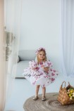 Детское нарядное платье Лори в цветочный принт с розовым бантом
