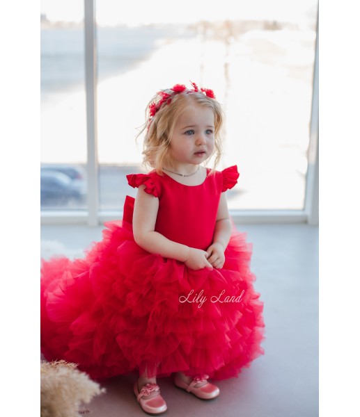 Детское нарядное платье Роза, цвет красный