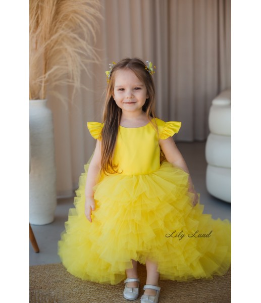 Детское нарядное платье Роза, цвет желтый