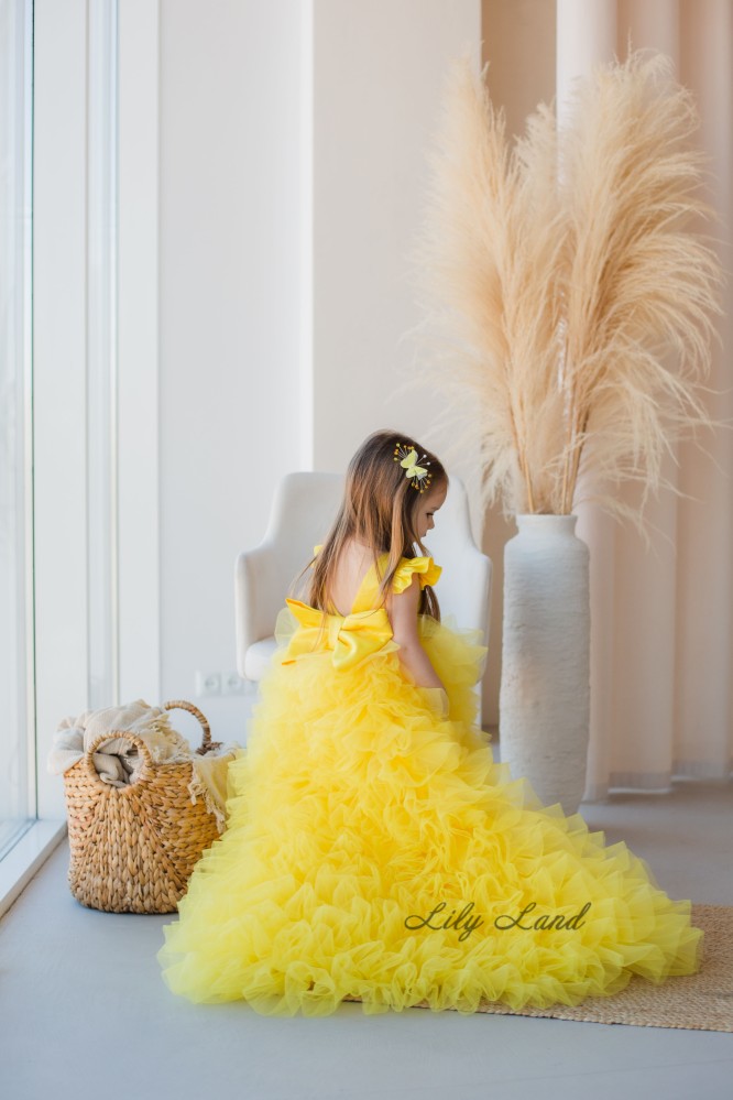 Детское нарядное платье Роза, цвет желтый