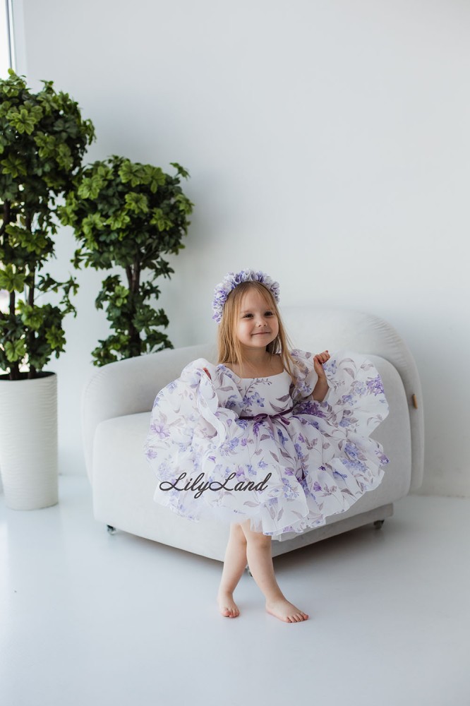 Детское нарядное платье Марсель, с лавандовым цветочным принтом