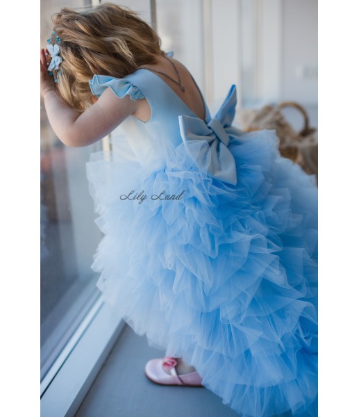 Детское нарядное платье Пышная Роза, цвет голубой