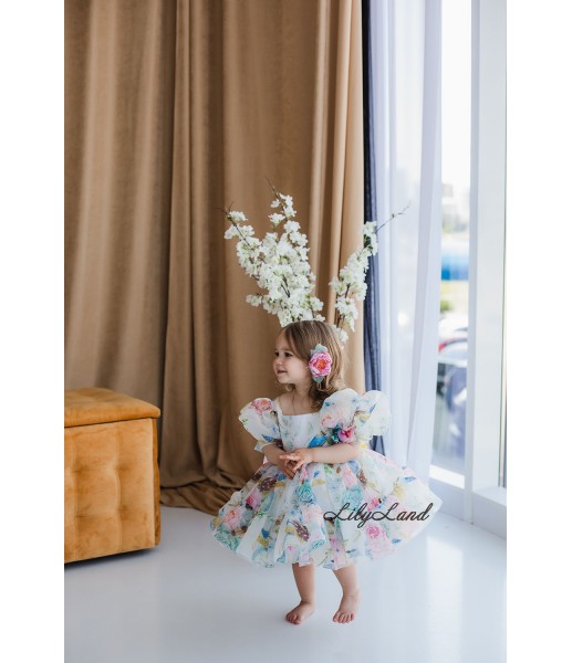 Дитяча святкова сукня Марсель, з пташками та квітковим принтом