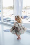 Дитяча святкова сукня Марсель, колір сіра з кораловим принтом