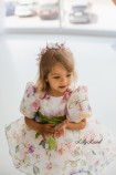 Дитяча святкова сукня Ліана з рукавами-ліхтариками, квітковий принт з зеленим пояском