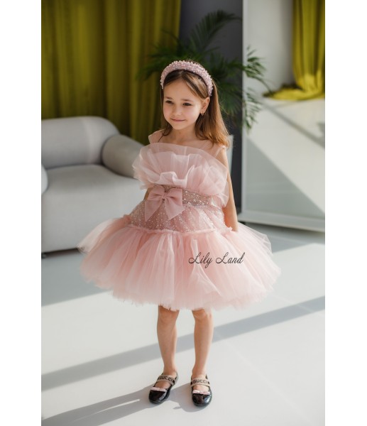Детское нарядное платье Маргарет в цвете пудра