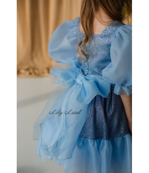 Детское нарядное платье Адель с блестящим глитером, цвет синий джинс