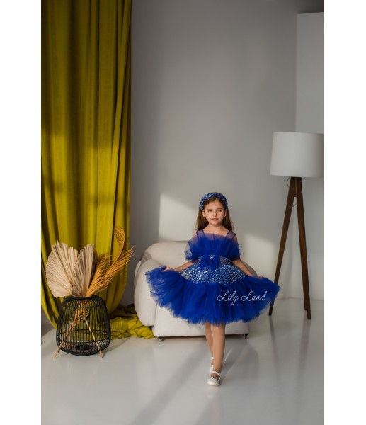 Детское нарядное платье Маргарет в цвете синий електрик