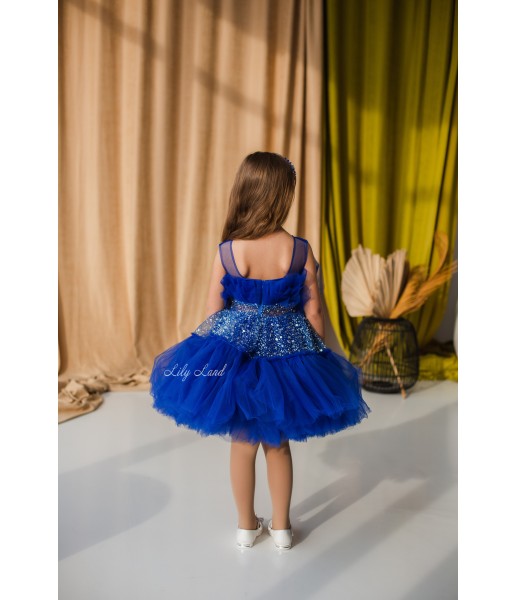 Детское нарядное платье Маргарет в цвете синий електрик