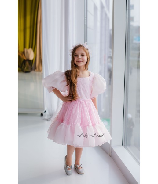 Детское нарядное платье Адель с блестящим глитером, цвет розовый