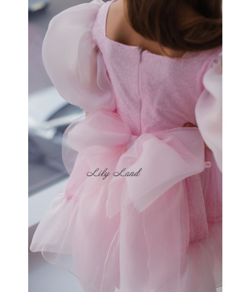 Детское нарядное платье Адель с блестящим глитером, цвет розовый