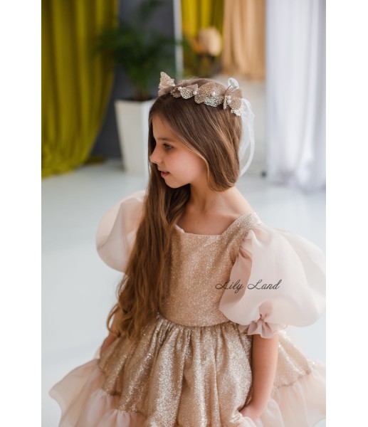 Детское нарядное платье Адель с блестящим глитером, цвет золото