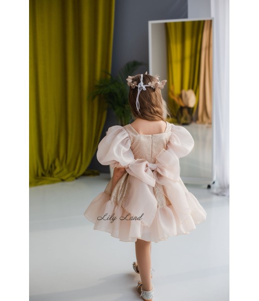 Детское нарядное платье Адель с блестящим глитером, цвет золото