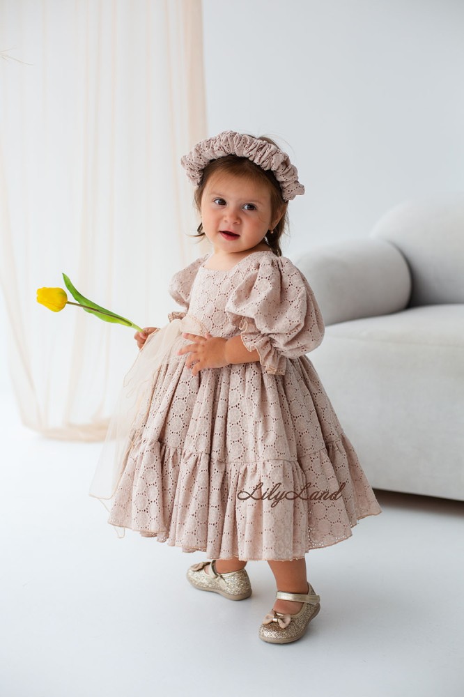 Дитяча святкова сукня Марсель з прошви, колір капучино