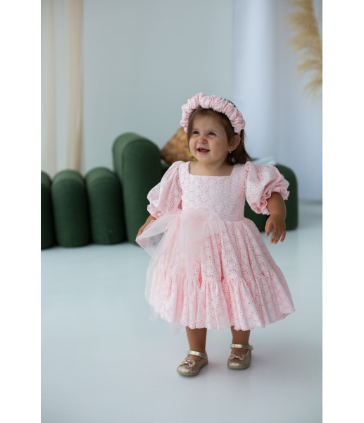 Детское нарядное платье Марсель из прошвы, цвет розовый