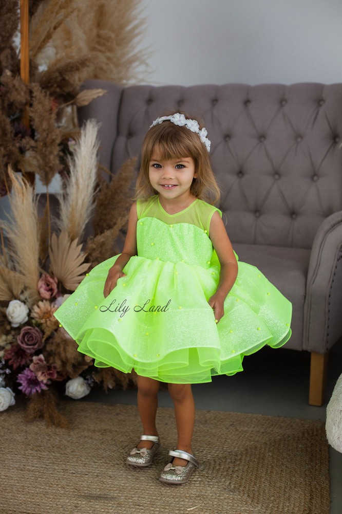 Детское нарядное платье Бусье с бусинками, цвет лимон