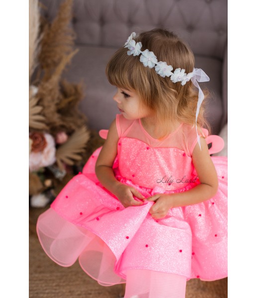 Дитяча святкова сукня Бусьє з намистинками, колір яскраво-рожевий