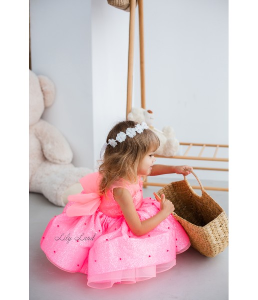 Детское нарядное платье Бусье с бусинками, цвет ярко-розовый
