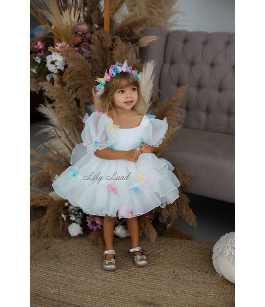 Детское нарядное платье Марсель, айвори с бабочками