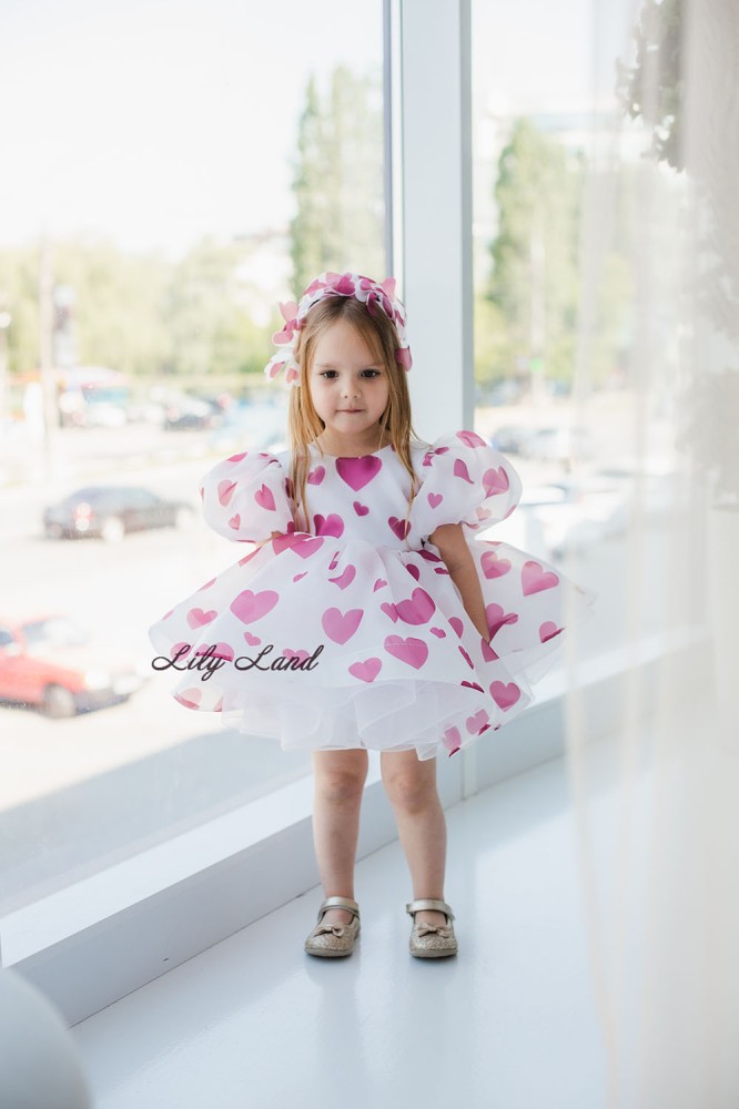Дитяча святкова сукня Лорі в квітковий принт з рожевим бантом