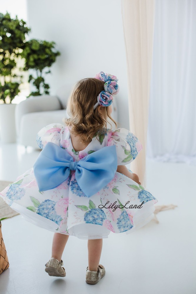 Дитяча святкова сукня Лорі в квітковий принт з блакитним бантом