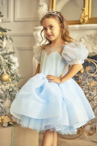 Детское нарядное платье Алиса, цвет голубой с блестящим топом