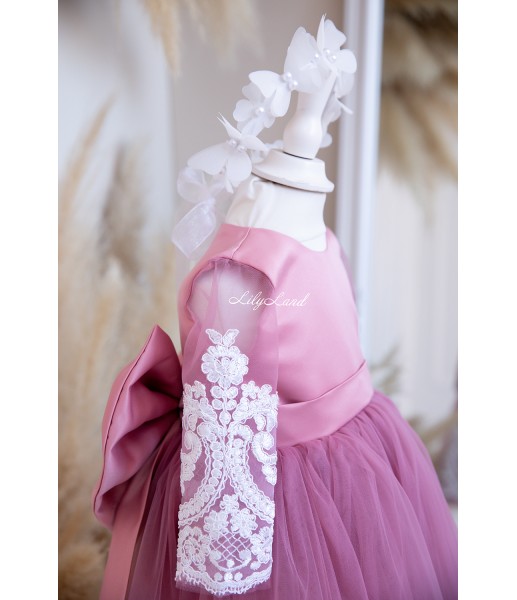 Детское платье Амели, в цвете Чайная Роза с рукавчиком