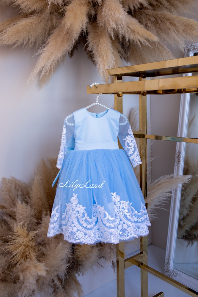 Детское платье Амели, цвет голубой с рукавчиком