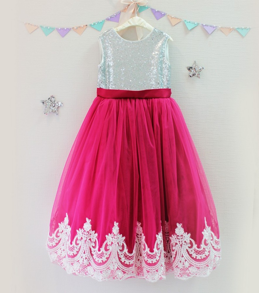 Дитяча святкова сукня Амелі, колір малина і срібло