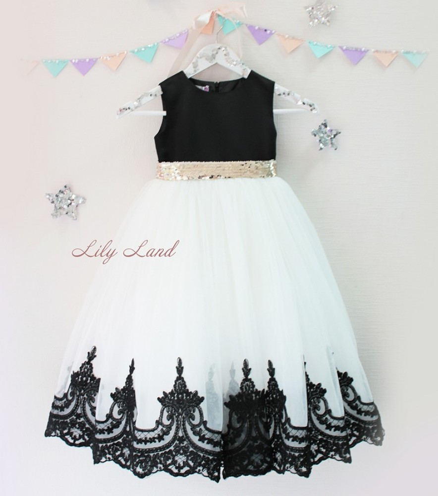Дитяча святкова сукня Амелі, колір чорний і білий