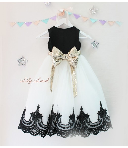 Дитяча святкова сукня Амелі, колір чорний і білий