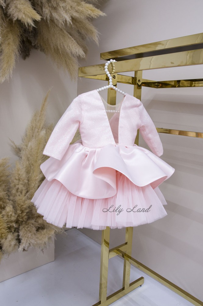 Детское нарядное платье Ангелина с блестящим глитером, цвет Розовый