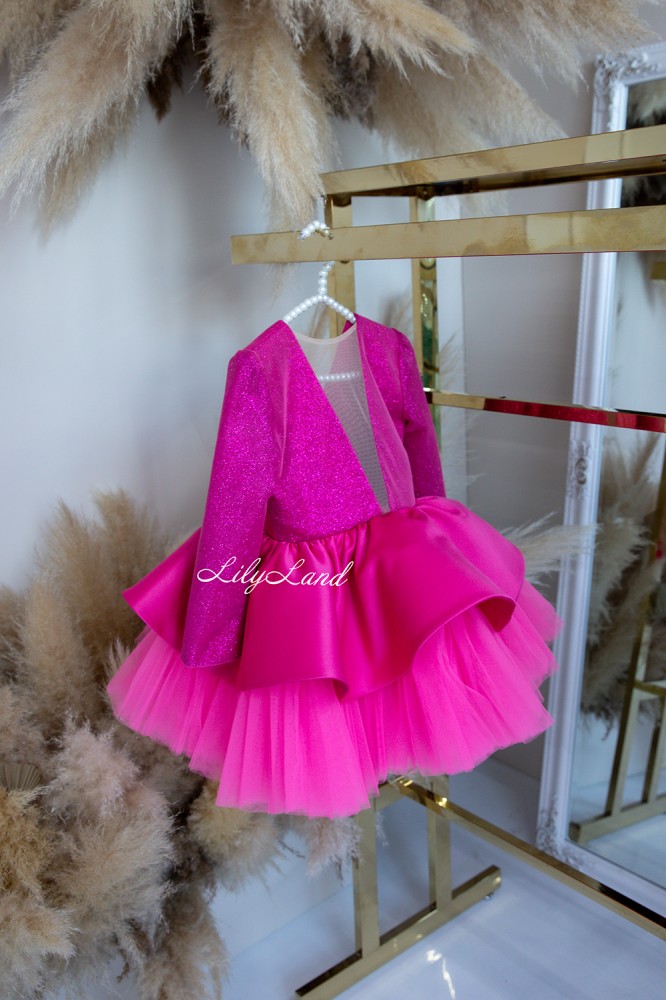 Детское нарядное платье Ангелина с блестящим глитером, цвет Малиновый