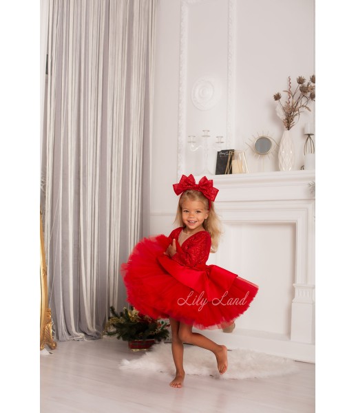 Детское нарядное платье Ангелина с блестящим глитером, цвет красный