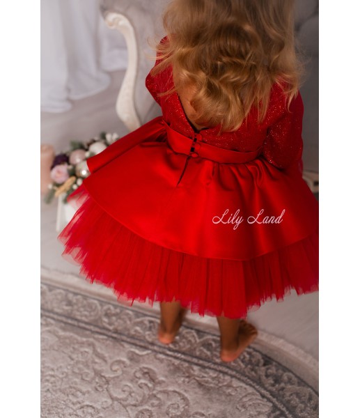 Дитяча святкова сукня Ангеліна з блискучим глітером, колір червоний