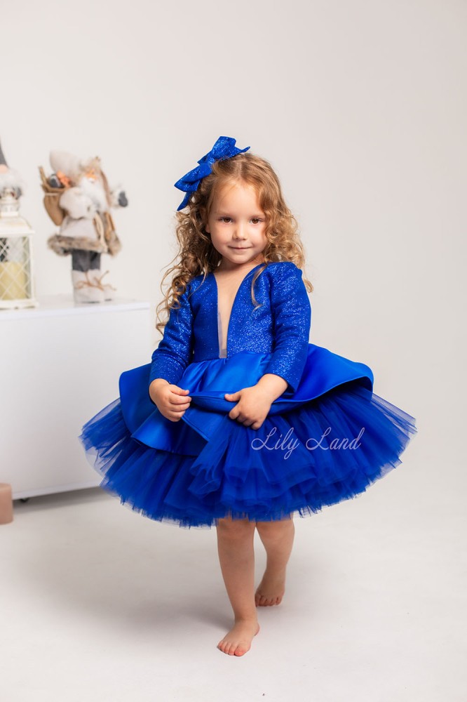 Детское нарядное платье Ангелина с блестящим глитером, цвет синий