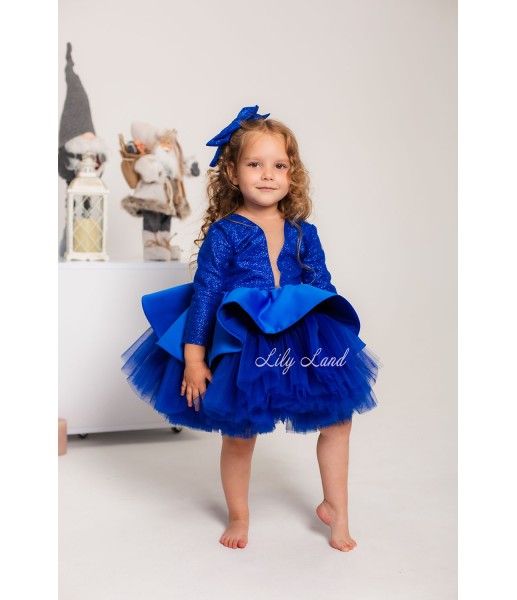 Дитяча святкова сукня Ангеліна з блискучим глітером, колір синій