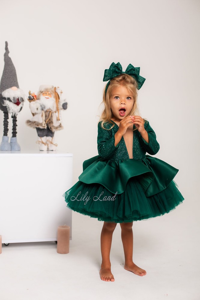 Детское нарядное платье Ангелина с блестящим глитером, цвет зелёный
