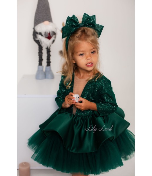 Дитяча святкова сукня Ангеліна з блискучим глітером, колір зелений