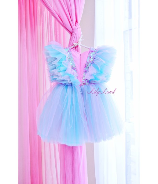 Дитяча святкова сукня Арін з оздобленням з паєток, колір блакитний з рожевом
