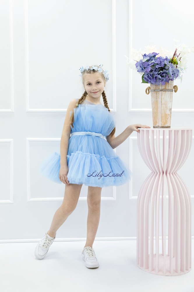 Детское нарядное платье Барби, цвет дымчато голубой