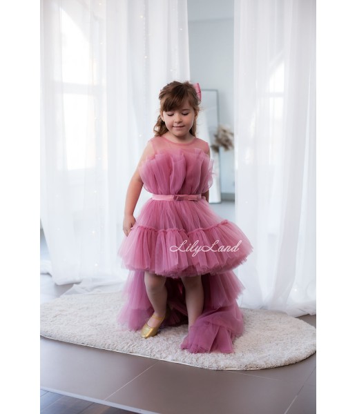Детское нарядное платье Барби со шлейфом, цвет Чайная Роза