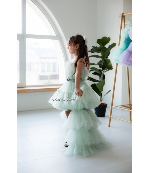 Детское нарядное платье Барби со шлейфом, цвет Мята