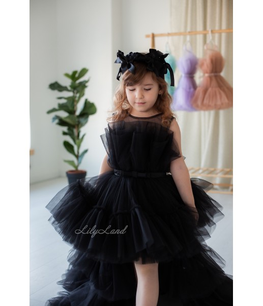 Детское нарядное платье Барби со шлейфом, цвет черный